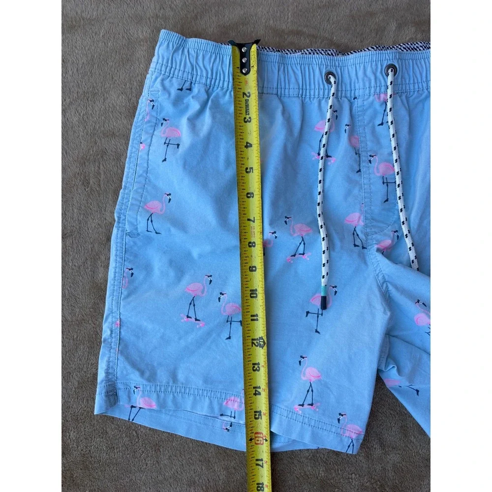 Party Pants Cruisers Mens Large Flamingo Skateboard Swim Trunks Shorts Blue